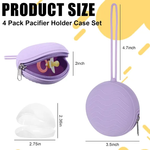 Miniatura 2 de Paquete de 2 bolsas para chupón, 2 fundas portátiles de silicona para chupetes para bebés recién nacidos, soporte de silicona para bolsa de pañales