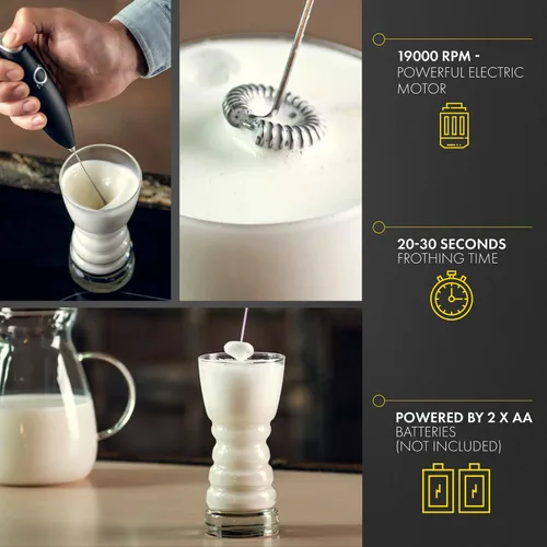 Miniatura 4 de Unicoff - Espumador de leche de mano para café, espumador de café de acero inoxidable, mezclador eléctrico de bebidas y batidor de matcha de mano