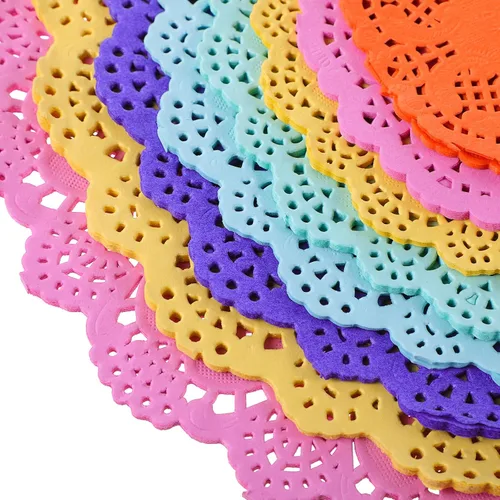 Miniatura 3 de Boao Tapetes de papel de colores brillantes para mesas de postre de fiesta de té, 160 piezas de varios tamaños redondos de encaje para cumpleaños