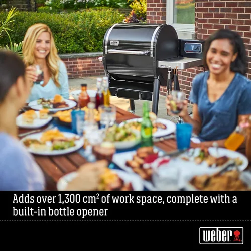 Miniatura 2 de Weber SmokeFire - Mesa auxiliar plegable, color plateado – Añade 200 pulgadas cuadradas espacio de trabajo adicional con abridor de botellas