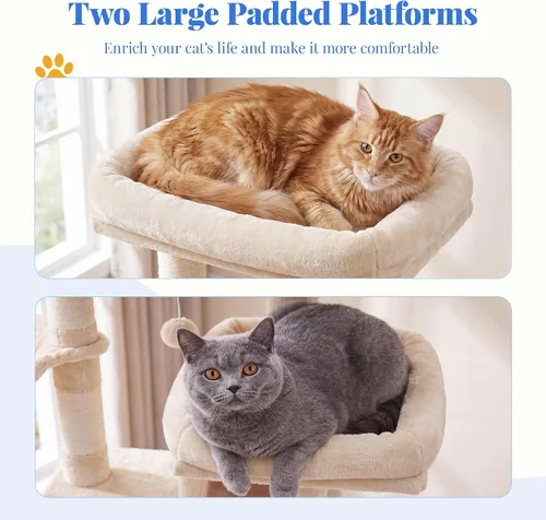 Miniatura 4 de Hey-brother Árbol de Gato, torre de gato de varios niveles XL de 74 pulgadas para gatos de interior con tres condominios para gatos, dos plataformas