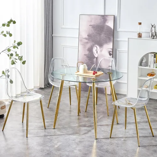 Miniatura 7 de A Glass Tabletop with a Diameter of 40 inches and a Modern Minimalist Circular Dining Table with Gold Plated Metal Legs. 40 '* 40' * 30 ' DT 1164