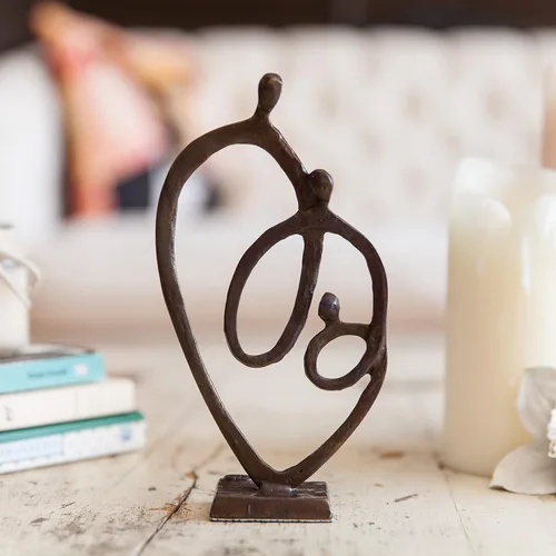 Miniatura 2 de Danya B. Familia de 3 anillos de corazón de amor, escultura de bronce fundido en arena, decoración contemporánea para el hogar u oficina, regalo