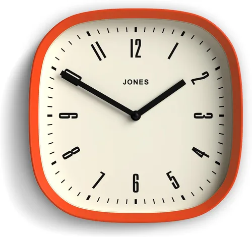 JONES CLOCKS® Reloj de pared Marvel | Reloj cuadrado redondo retro moderno | 10 pulgadas | naranja | Aspecto de diseñador genial para cocina, sala