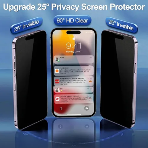 Miniatura 3 de Paquete de 4 protectores de pantalla de privacidad para iPhone 16 Pro Max de 6.9 pulgadas, vidrio templado para iPhone 16 ProMax, marco de luz