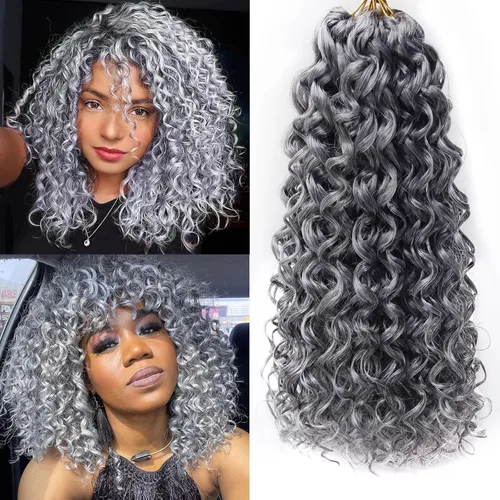 Miniatura 31 de QRHSUKA - Mechones rizados con ganchillo GoGo, cabello ondulado con ganchillo de agua para mujeres, sintético gris, trenzado bohemio, trenza de onda