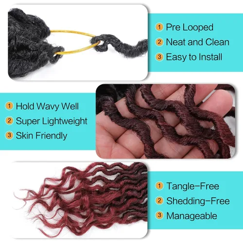 Miniatura 5 de Karida Goddess Locs Cabello de Ganchillo 12 Pulgadas, 8 Paquetes Faux Locs Cabello de Ganchillo Para Mujeres Negras, Cabello de Ganchillo 1B/99j/530#