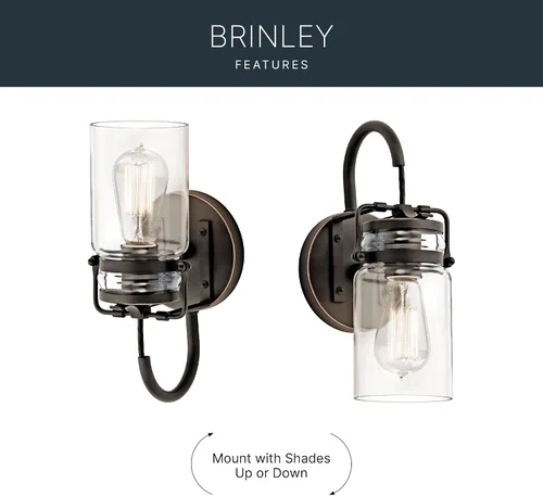 Miniatura 5 de Lámpara de pared Brinley de Kichler, para 1 foco y con pantalla de vidrio transparente, 45576OZ, 100watts, 120 volts Bronce antiguo