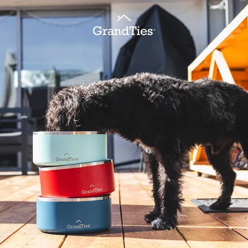 Miniatura 8 de GrandTies Cuenco de acero inoxidable para perros Comedero para mascotas reutilizable con aislamiento sin BPA Plato grande y resistente Azul