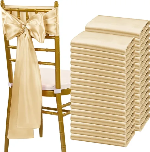 Miniatura 22 de fani 60 cintas de satén negras de 7 x 108 pulgadas para silla, fundas universales para silla, bodas, fiestas de cumpleaños, celebraciones, hoteles
