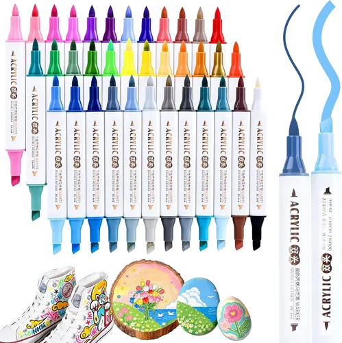 Marcadores de pintura acrílica de doble punta de 48 colores, punta doble con punta fina y punta de pincel, bolígrafos de pintura acrílica para