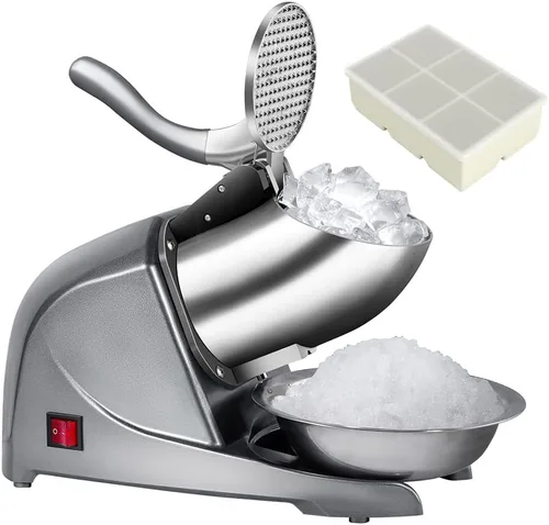 Máquina trituradora de hielo de acero inoxidable de 4 cuchillas para evitar salpicaduras, 200 libras/hora con bandeja de hielo para uso doméstico y
