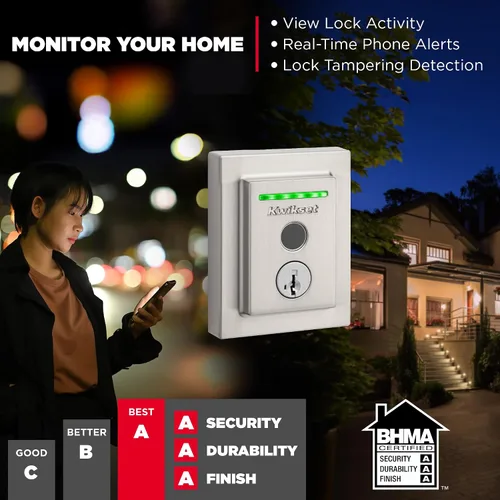 Miniatura 5 de Kwikset Halo Touch Cerradura inteligente con huella dactilar y WiFi, cerradura de puerta de entrada sin llave de bajo perfil, desbloqueo Níquel