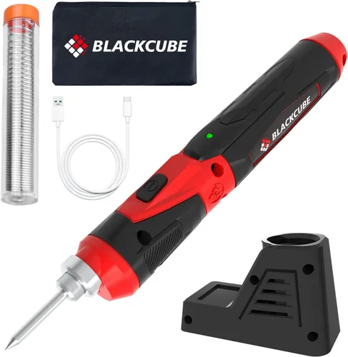 BLACKCUBE Kit de soldador inalámbrico, portátil de 2000 mAh, recargable por USB, herramientas de soldador con foco LED, máximo 878 ℉, calentamiento