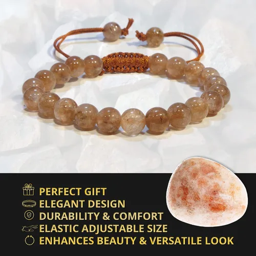 Miniatura 276 de Adjustable Crystal Bracelet – Gemstone Bead Bracelet with Adjustable Macrame String – Chic Gemstone Bracelet for Men and Women – 8mm Round Healing