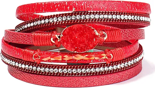 Miniatura 246 de FANCY SHINY - Pulsera de cuero estilo bohemio, pulsera de cuentas de cristal con cierre magnético, regalos de joyería para mujer