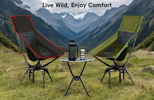 Miniatura 8 de Silla de camping de respaldo alto, silla plegable giratoria con soporte para la cabeza, bolsillo lateral para tazas, rotación flexible de 360°
