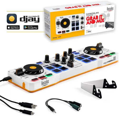 Miniatura 5 de Controladora inalámbrica Bluetooth de DJ Hercules DJControl Mix para smartphones (iOS y Android), aplicación dJay, 2 cubiertas, Blanca