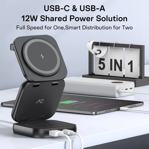 Miniatura 3 de 5-in-1 Wireless Charger for MagSafe, AC ISLAND Portable Travel Charging Station, 35W Max Qi2 Fast Foldable Magnetic Stand, Evolved for iPhone 17-12