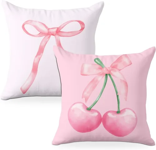 2 piezas de fundas de almohada de 18 x 18 pulgadas, fundas de almohada de estilo coqueto, fundas de almohada decorativas con arco rosa, fundas de
