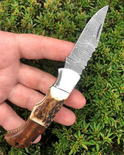 Miniatura 9 de Cuchillo plegable de bolsillo de acero de Damasco personalizado, regalo personalizado para marido, papá, novio, regalos de padrinos de boda, regalos