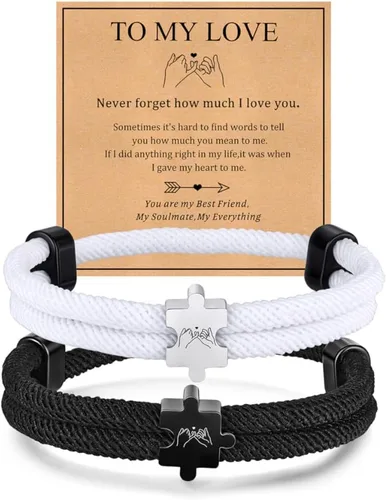 Pulseras para parejas para él y ella: To My Love His Hers Pinky Promise - Juego de pulseras de cuerda a juego para hombres, mujeres, novio, novia,