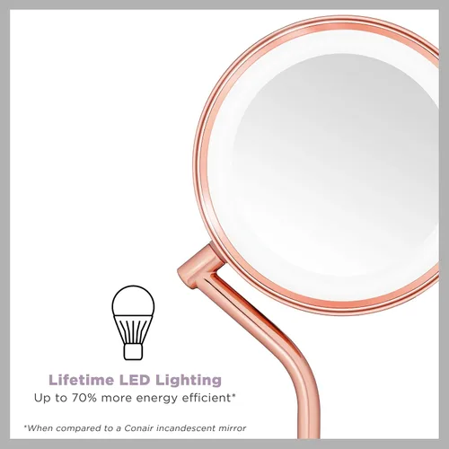 Miniatura 5 de Conair Espejo de maquillaje iluminado con aumento, espejo de tocador LED, espejo de aumento 1X/5X, espejo de doble cara, funciona con batería, oro