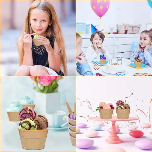 Miniatura 3 de Hbaushun Paquete de 6 cuencos de plástico para helado con cucharas, tazas de helado de plástico reutilizables, juego de cuencos de crema