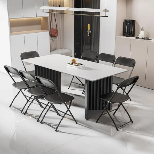 Miniatura 2 de VINGLI Juego de sillas plegables, asiento plegable portátil y cómodo para adultos, marco de metal con panel de plástico, ideal para fiestas, Negro