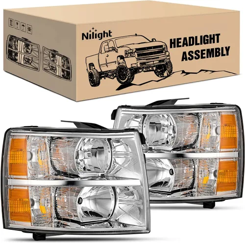 Miniatura 10 de Nilight Conjunto de faros para 2007 2008 2009 2010 2011 2012 2013 Silverado 1500 2007-2014 Silverado 2500HD 3500HD Faros de repuesto Carcasa negra