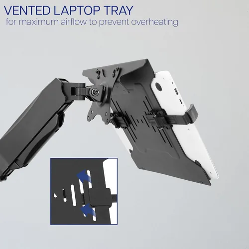 Miniatura 5 de VIVO Soporte de pared para laptop con brazo neumático extensible ajustable en altura, soporte articulado de movimiento completo, bandeja para Negro