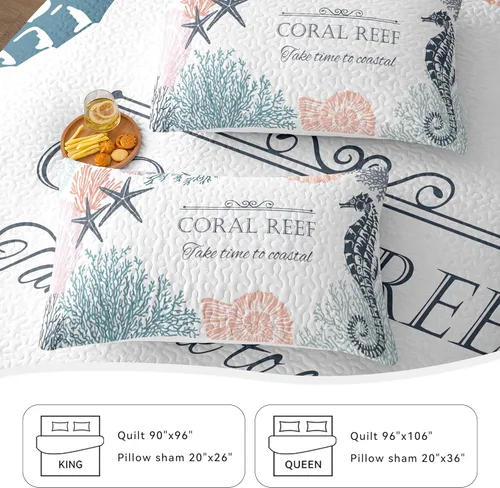 Miniatura 7 de weesire Ropa de Cama Costera Tamaño King 2 Fundas, Juegos de Edredón Náutico de Playa Colchas Oceánicas Cubrecama Costera Ropa de Cama de Verano