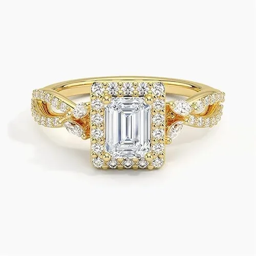 Miniatura 4 de IGI Anillo de compromiso de diamantes creados en laboratorio de excelente talla esmeralda blanca de 1.18 quilates con marquesa de acento y diamantes