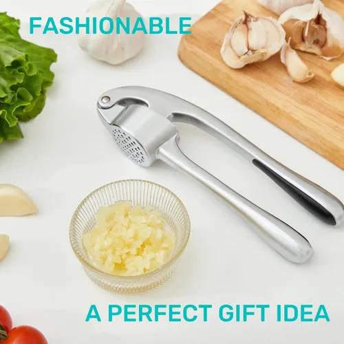 Miniatura 5 de HiramWare Prensa de ajo, trituradora de ajo de cocina a prueba de óxido con mango ergonómico, trituradora de jengibre con buen agarre, fácil