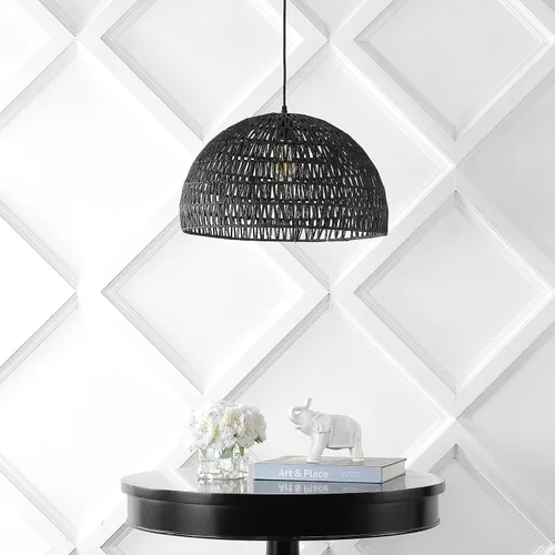 Miniatura 8 de JONATHAN Y JYL6504C Lámpara Colgante de Cúpula Tejida de 20", Luminaria Colgante Bohemia de Granja con Altura Ajustable para Isla de Cocina, Negro