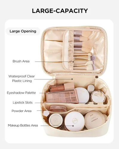 Miniatura 2 de HBlife Bolsa de maquillaje de viaje portátil y bonita bolsa de cosméticos de cuero, bolsa de maquillaje grande, organizador de maquillaje, bolsa