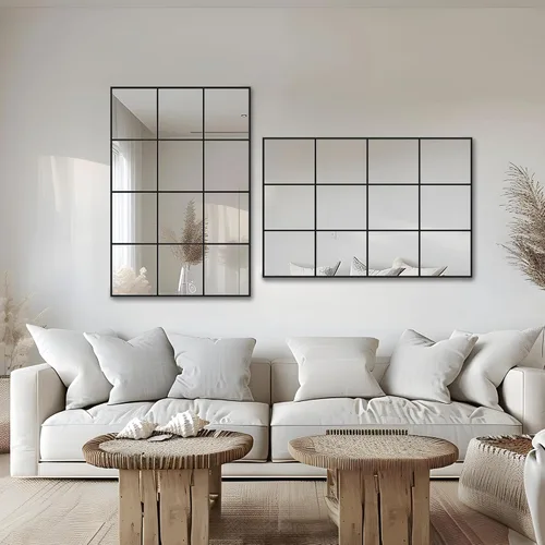 Miniatura 4 de Antok Espejo de pared, espejo decorativo de ventana de 24 x 36 pulgadas, espejo de pared con marco de metal, colgante o inclinado para sala
