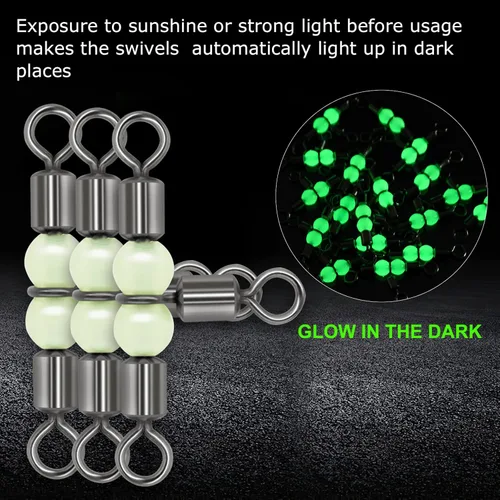 Miniatura 2 de Goture Fishing Swivels, 3 Way Swivels Fishing Tackle, T Shape Cross Line Rolling Swivels with Luminous Beads Saltwater Freshwater,Three Way Fishing