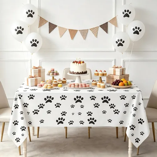 Miniatura 3 de BOYIVI Mantel de plástico con estampado de patas de cachorro, 3 piezas, tamaño grande, rectangulares, desechables, fundas de mesa rectangulares
