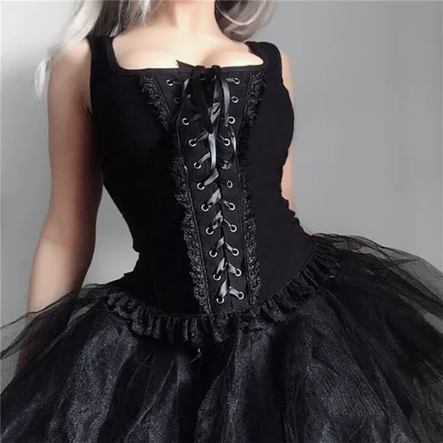 Miniatura 22 de Camisetas sin mangas góticas para mujer, camisola gótica Y2k