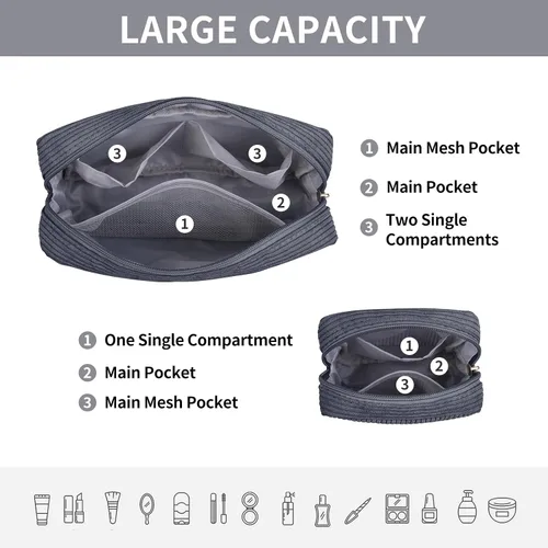 Miniatura 3 de MAGEFY Pequeña bolsa de maquillaje para bolso, mini bolsa de cosméticos de pana, linda bolsa cosmética para mujeres con bolsillos deslizantes