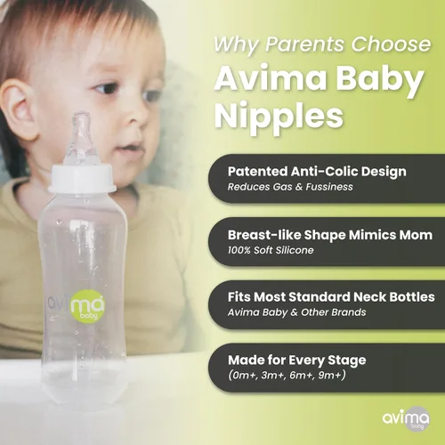 Miniatura 2 de Avima Pezones anticólicos para bebés para biberones estándar para el cuello, pezones de silicona similar al pecho – recién nacido de 0 a 3 meses