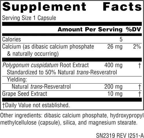 Miniatura 2 de Source Naturals Resveratrol 200 mg para el Corazón y el Envejecimiento Saludable - 30 Cápsulas Vegetarianas