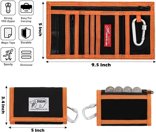 Miniatura 3 de Rough Enough - Cartera para niños y adolescentes con cordón para el cuello, llavero en lona negra, Negro -, Billetera triple para niños con clip