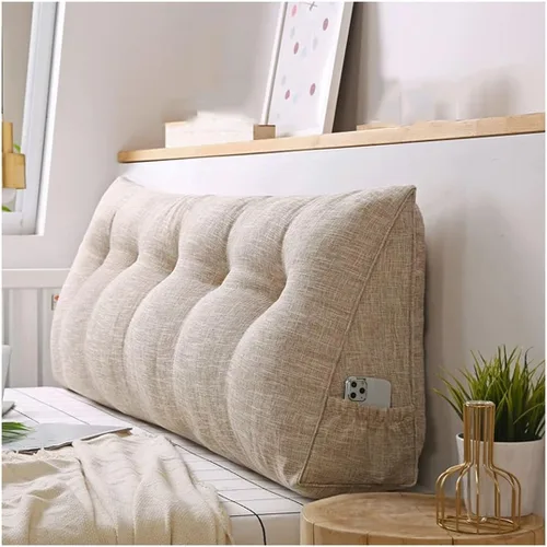 Miniatura 13 de Almohada triangular para cabecero, almohada de cuña grande para respaldo de lectura para sofá cama, cojín triangular con bolsillo y funda extraíble