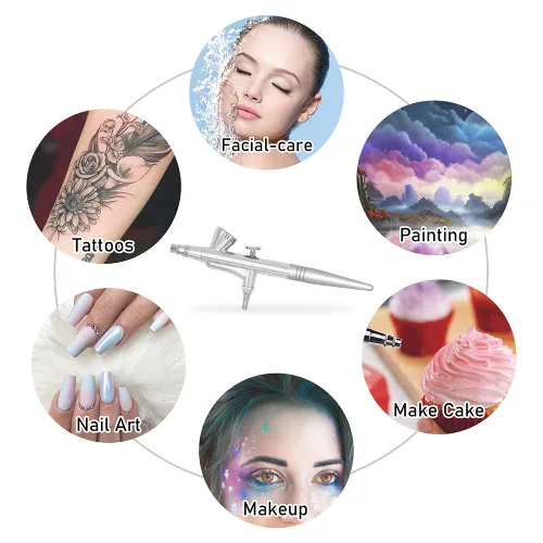 Miniatura 3 de Pinkiou juego de maquillaje con aerógrafo, pequeño, con compresor, kit para uñas con aerógrafo con aguja de 0.4 mm solo aerógrafo