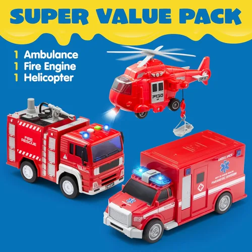 Miniatura 2 de JOYIN Juguetes de camiones de bomberos para niños de 3, 4, 5, 6, 7 años - Camión de bomberos, vehículo de emergencia, camión de bomberos para niños