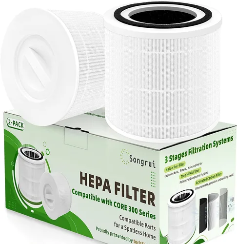 Cartucho de repuesto compatible con purificadores de aire LEVOIT Core 300 300S, alternativa de carbohidratos activados de alta eficiencia 3 en 1 a
