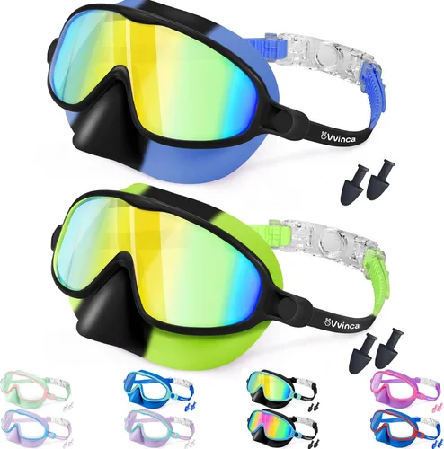 Miniatura 12 de Vvinca Gafas de natación con cubierta para la nariz, paquete de 2 máscaras de buceo de visión amplia, antivaho, UV, sin fugas, gafas de natación