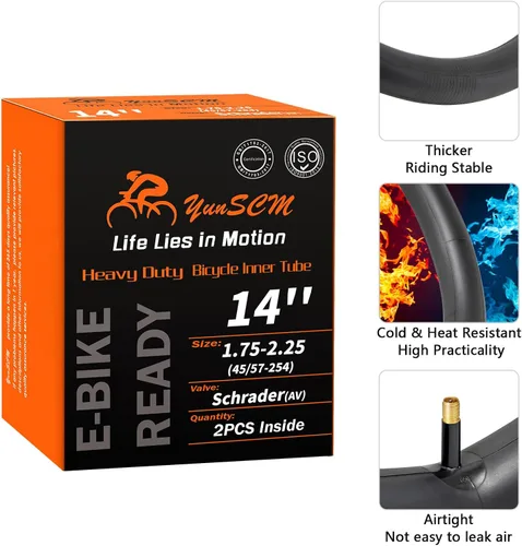Miniatura 6 de YUNSCM 2 tubos de bicicleta resistentes de 14 pulgadas, válvula Schrader de 14 x 1.75/2.25 45/57-254 tubos interiores compatibles con tubos